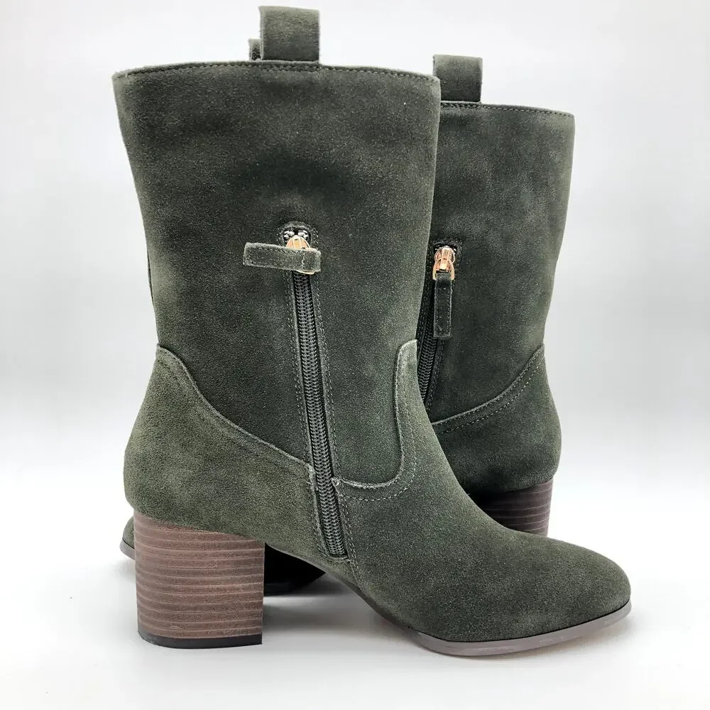Violet & Red Womens Jarah Western Boot Size 6 Green Suede Mid Calf NWOB